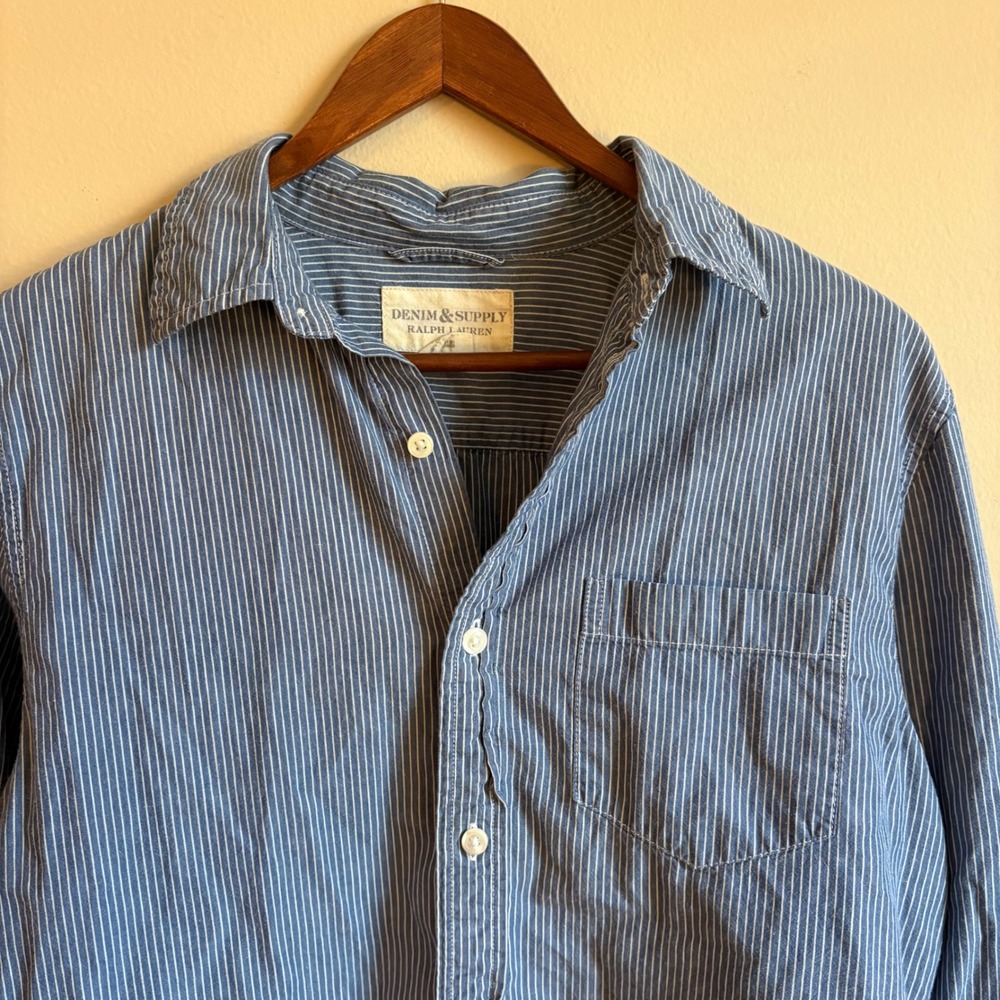 Vintage Ralph Lauren Denim & Supply Blue Pinstripe Button Down Casual Shirt